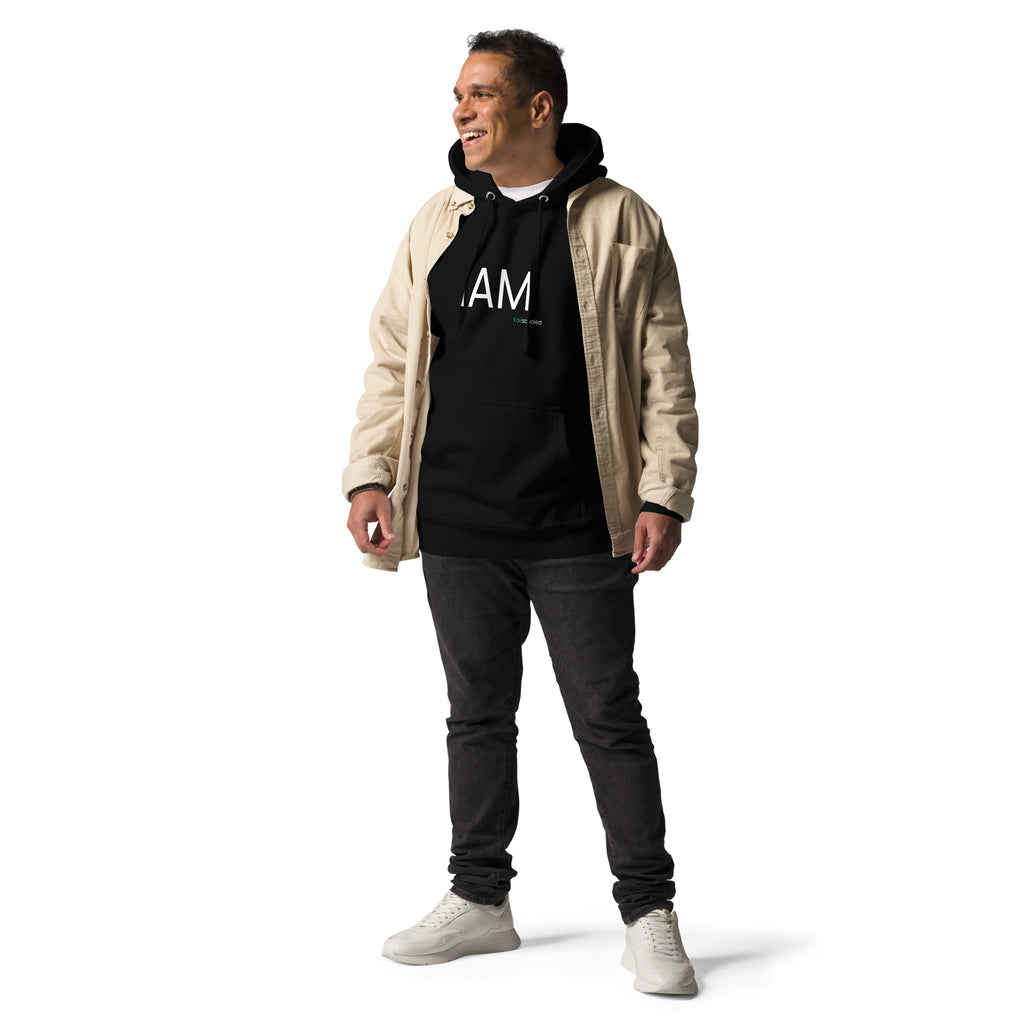 Male model wearing a black Failscool hoodie with “I AM FAILSCOOLED” printed on the chest. A statement piece blending comfort and personal growth philosophy.