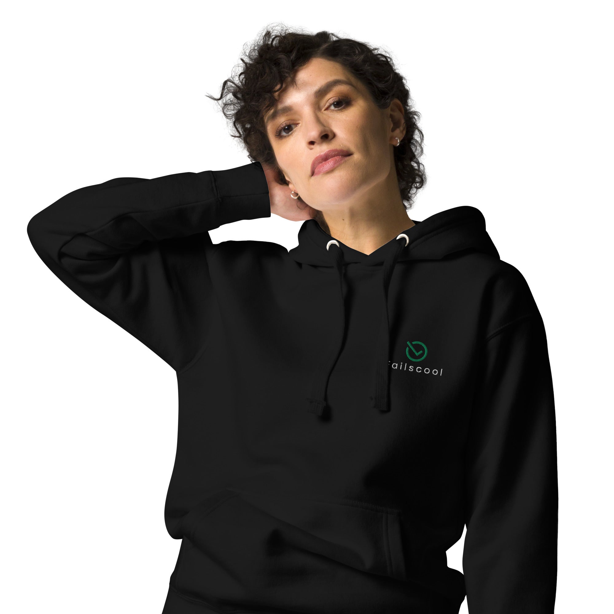 Female model in black Failscool premium hoodie with “THE ORIGINAL” design. A modern, minimalist piece that embodies authenticity and mindset.